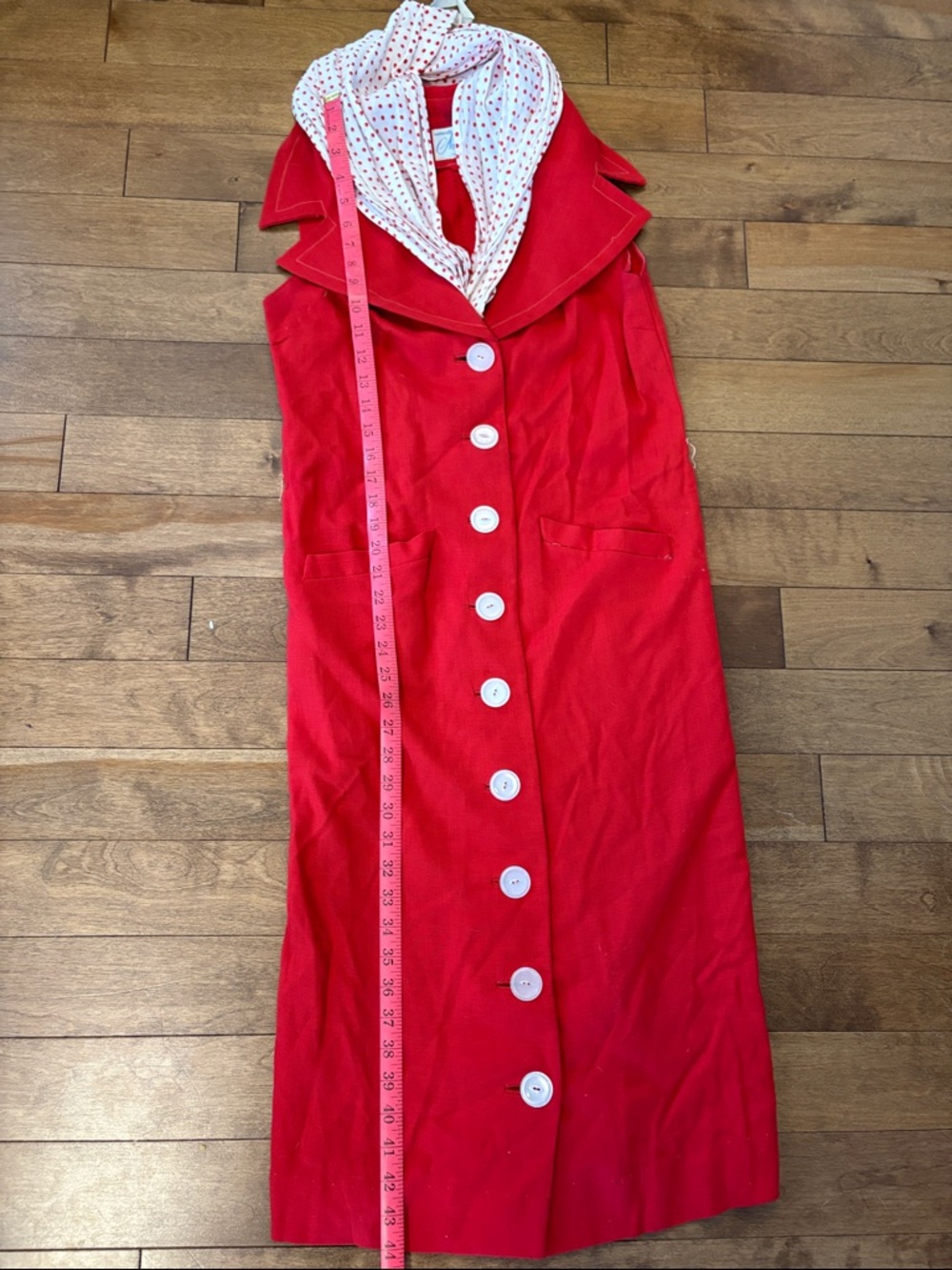 LAST CALL Vintage Red Button-Front Dress with White Polka-Dot Collar - Picture 6 of 9